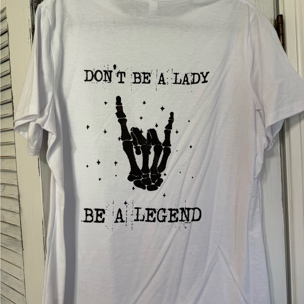 White Graphic Tee with Skeleton Hand Design